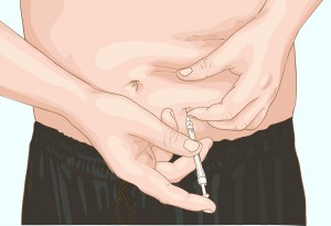 Insulin injection in a belly. Vector illustration.